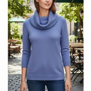 Bartolini Women's Quiet Luxury Blue Knit Merino Wool Blend Sweater Size Medium